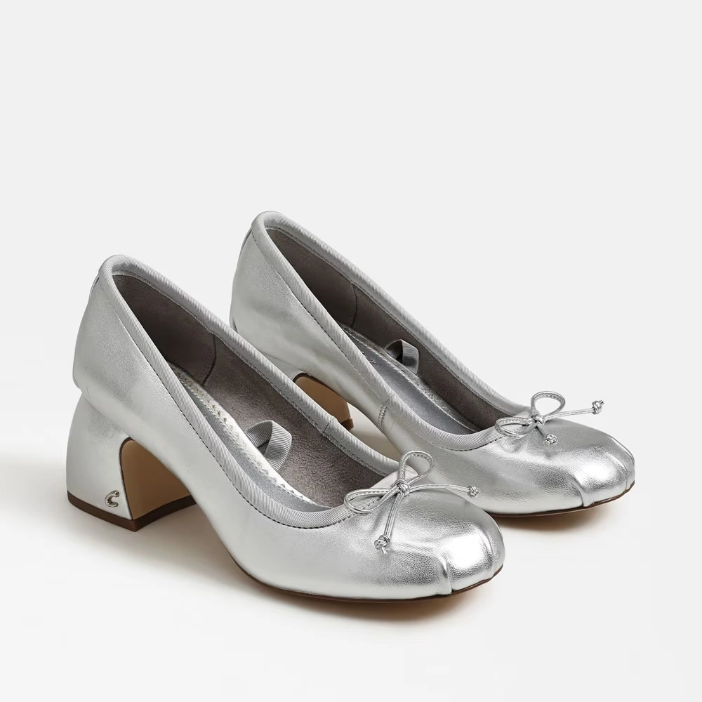 Della Wrap Up Block Heel Ballet Soft Silver Metallic
