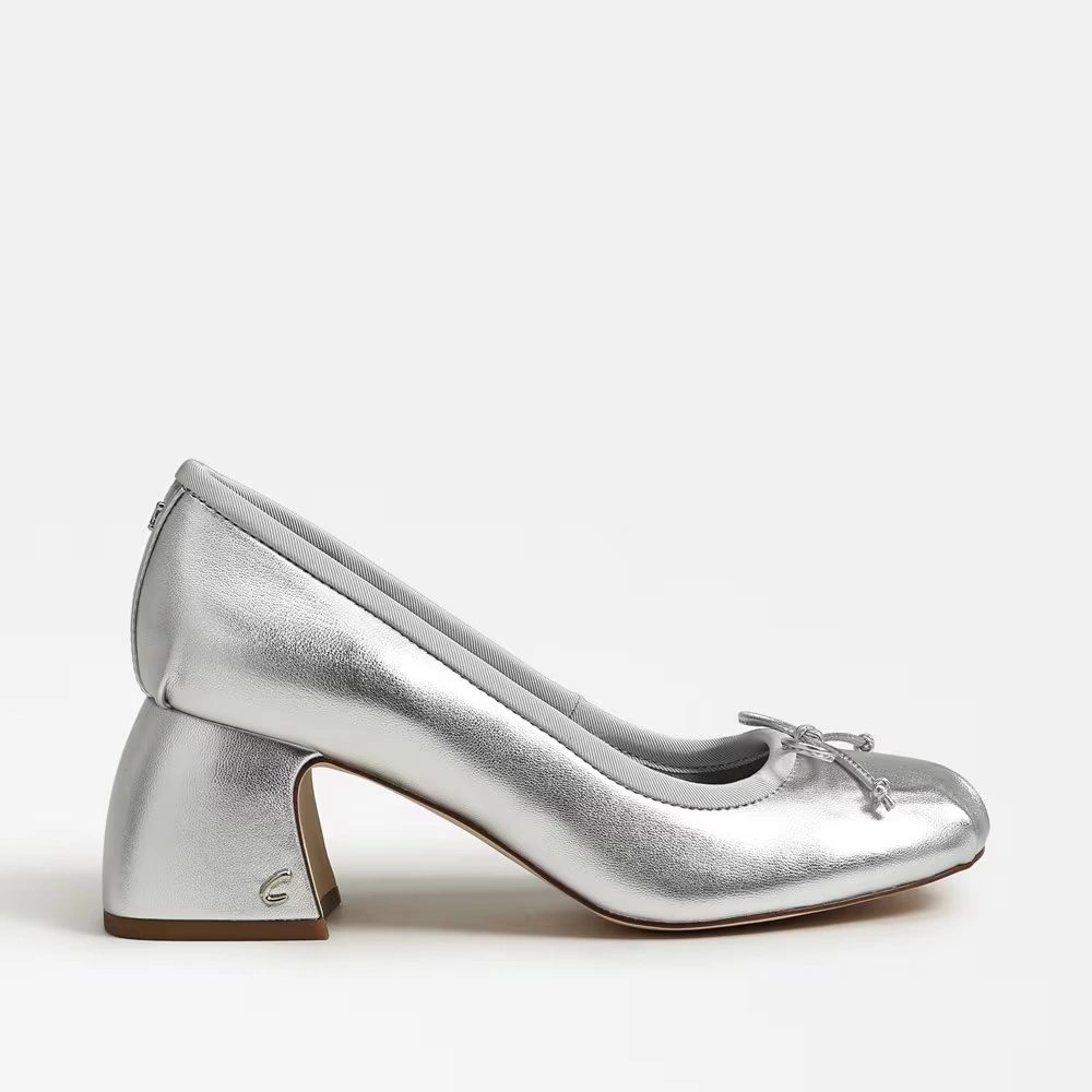 Della Wrap Up Block Heel Ballet Soft Silver Metallic