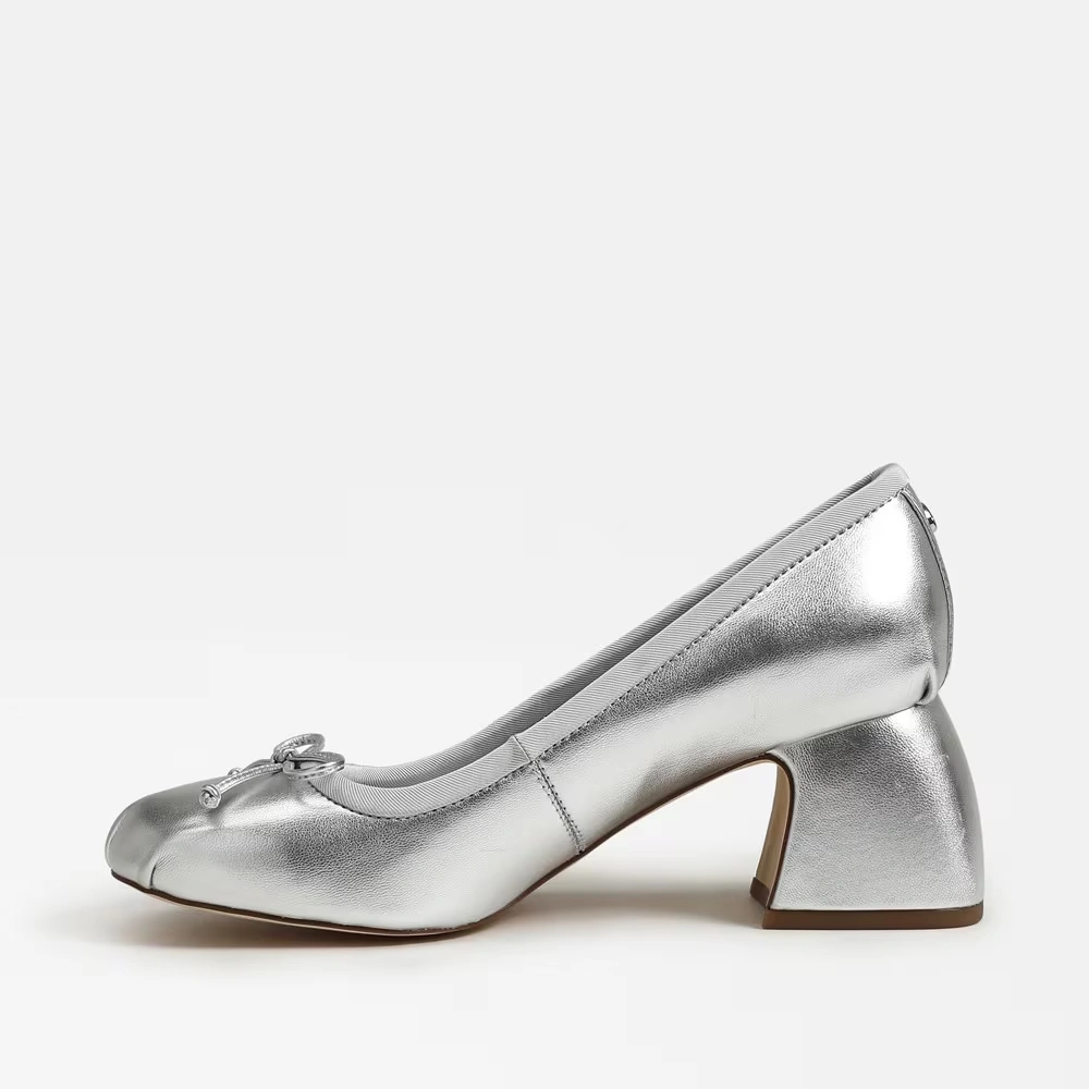 Della Wrap Up Block Heel Ballet Soft Silver Metallic