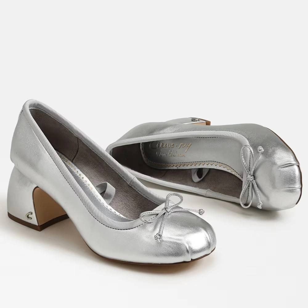 Della Wrap Up Block Heel Ballet Soft Silver Metallic