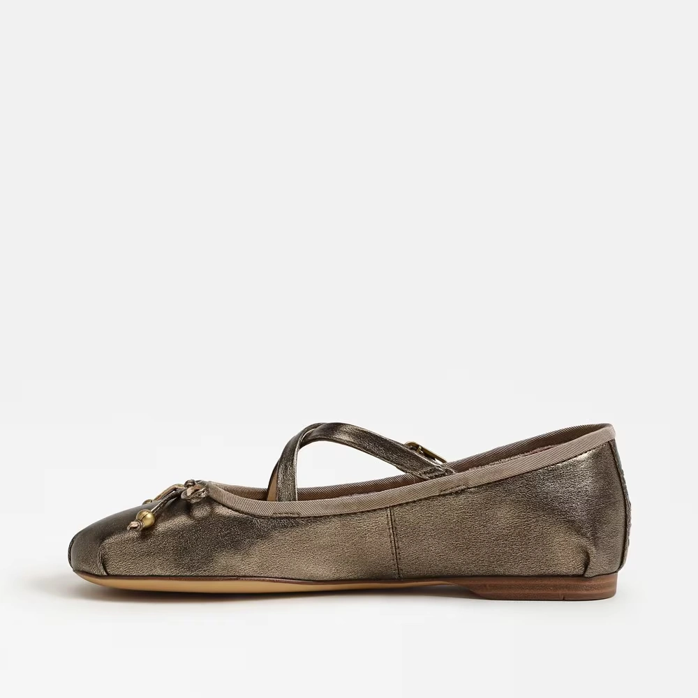 Zuri Strap Ballet Flat Gilded Bronze Faux Leather