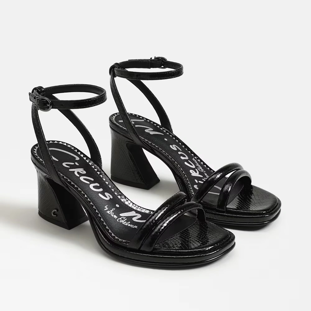 Holly Block Heel Sandal Black Faux Leather