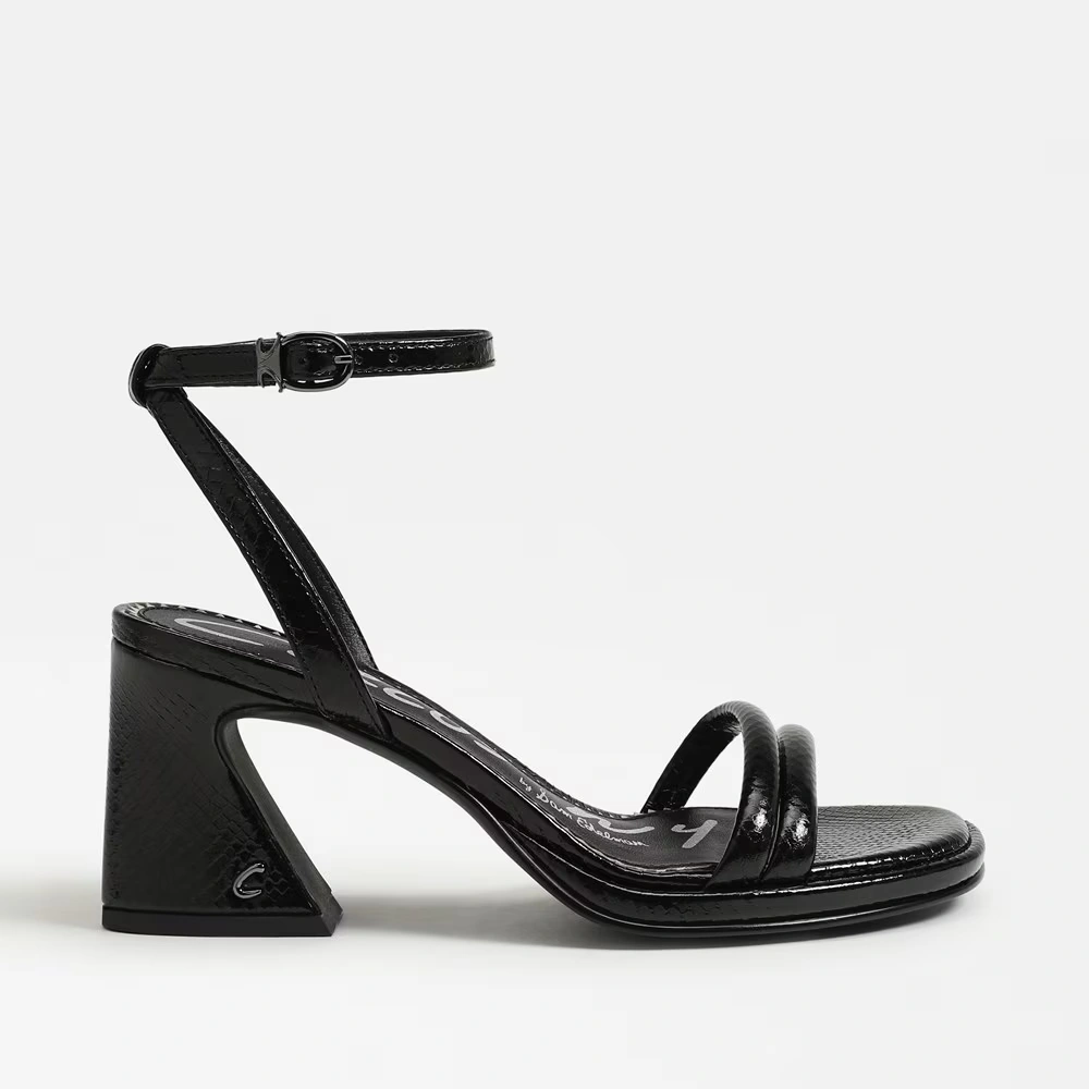 Holly Block Heel Sandal Black Faux Leather