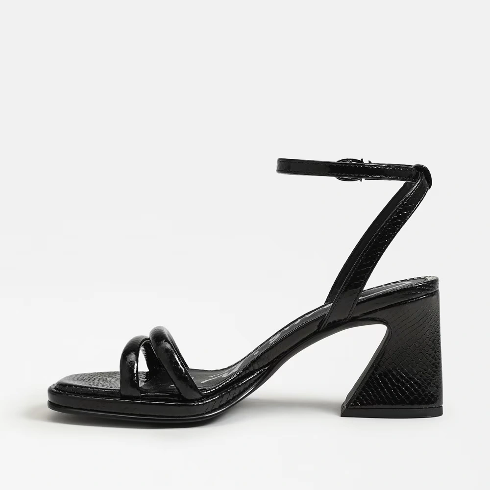 Holly Block Heel Sandal Black Faux Leather