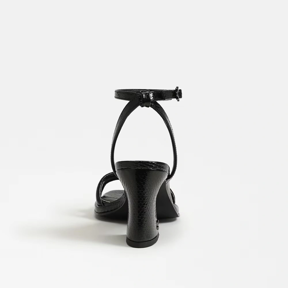Holly Block Heel Sandal Black Faux Leather