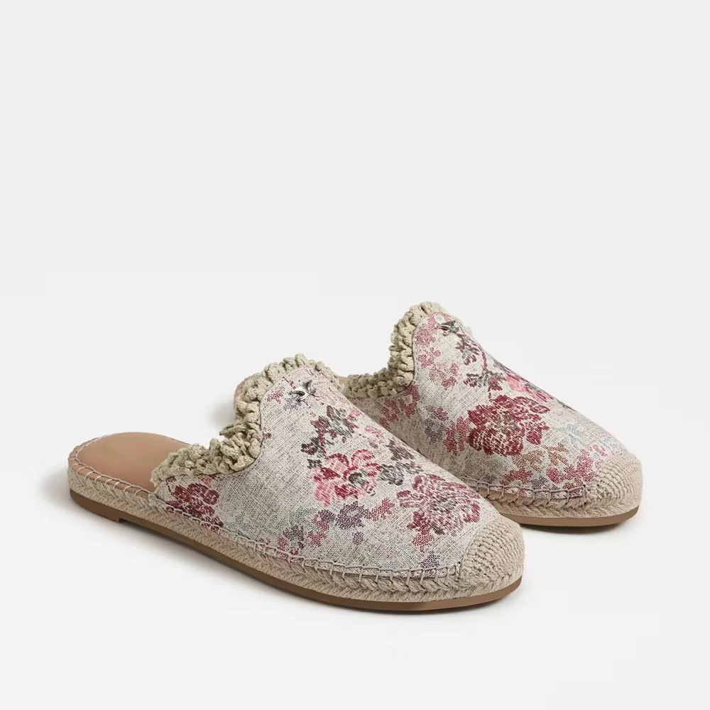 Mallory Espadrille Mule Natural Blush Linen Fabric