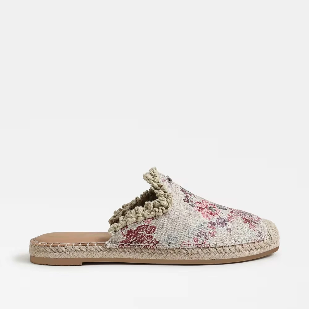 Mallory Espadrille Mule Natural Blush Linen Fabric