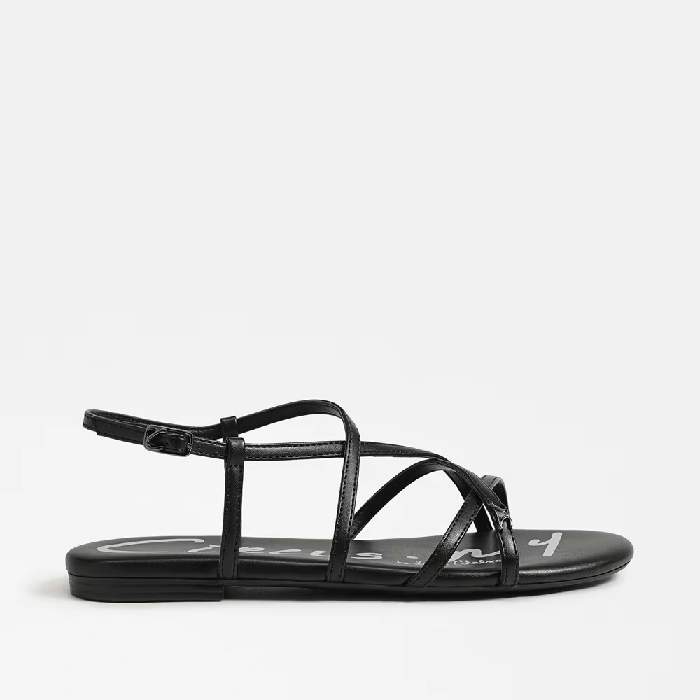 Rebecca Flat Sandal Black Faux Leather