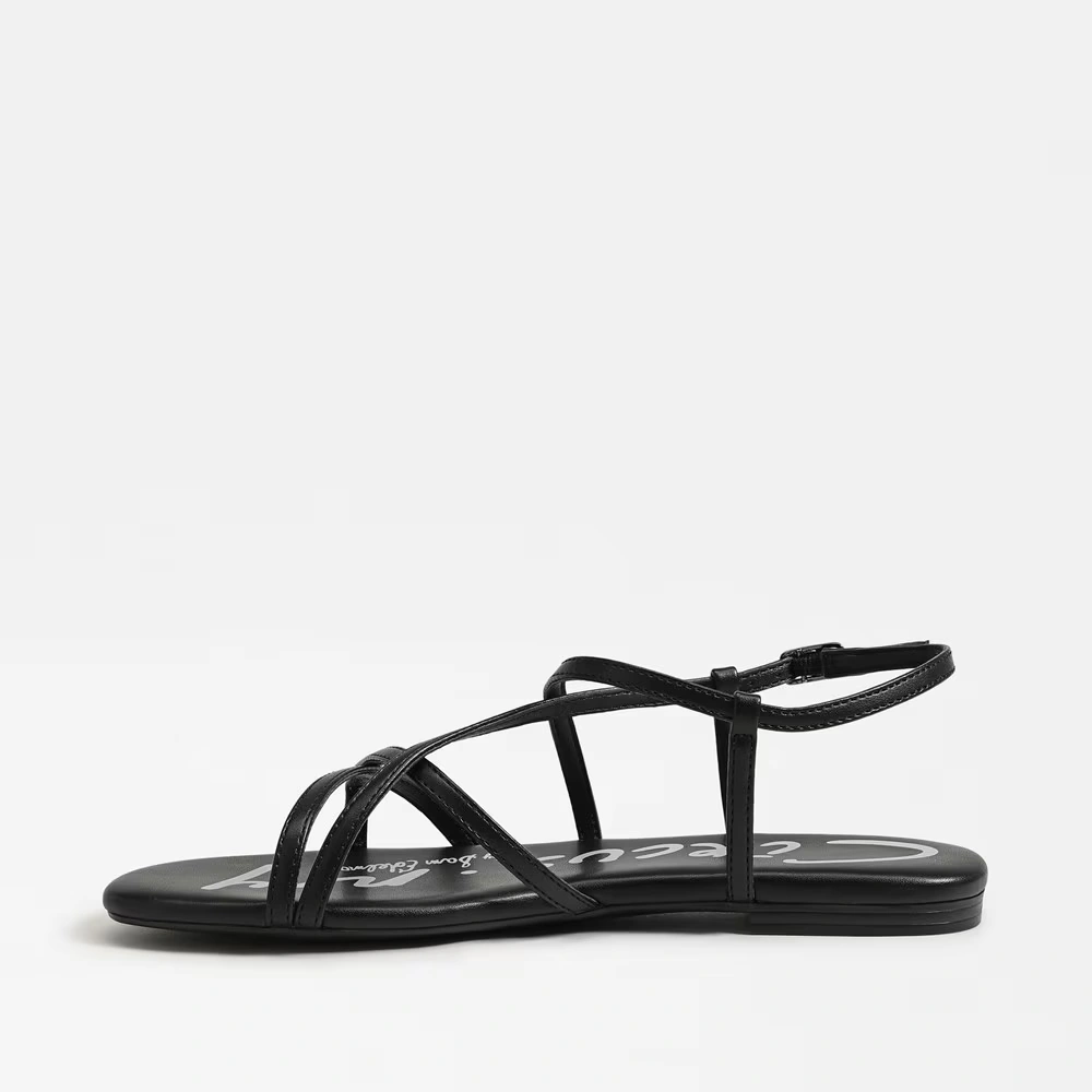 Rebecca Flat Sandal Black Faux Leather 4 Rebecca Flat Sandal Black Faux Leather