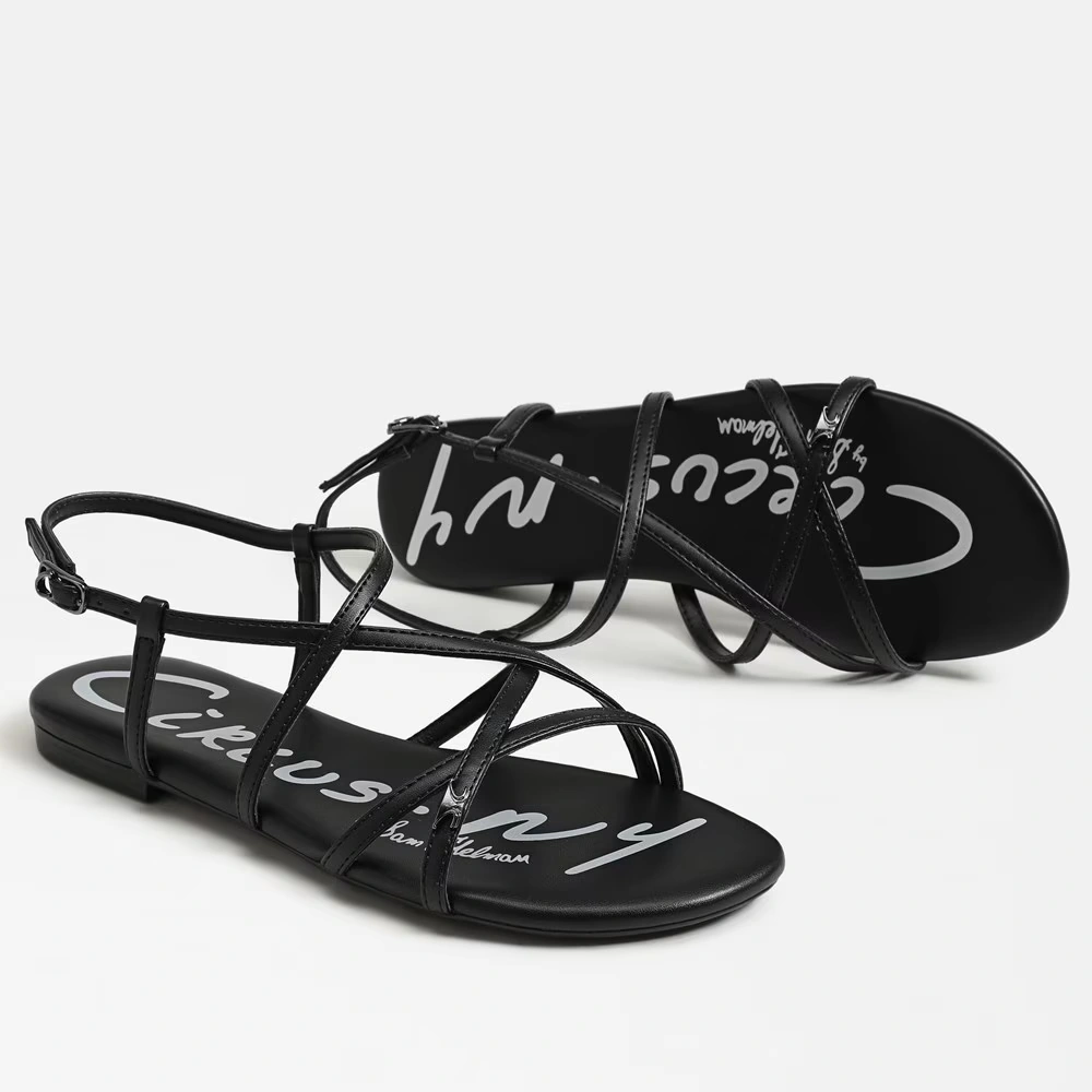 Rebecca Flat Sandal Black Faux Leather 7 Rebecca Flat Sandal Black Faux Leather