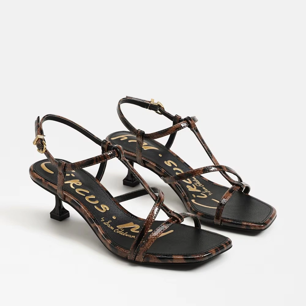 Jaida Kitten Heel Sandal Leopard Print Faux Leather