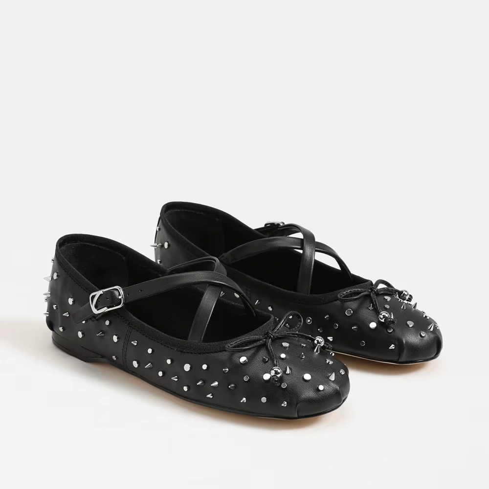 Zuri Stud Strap Ballet Flat Black Stud