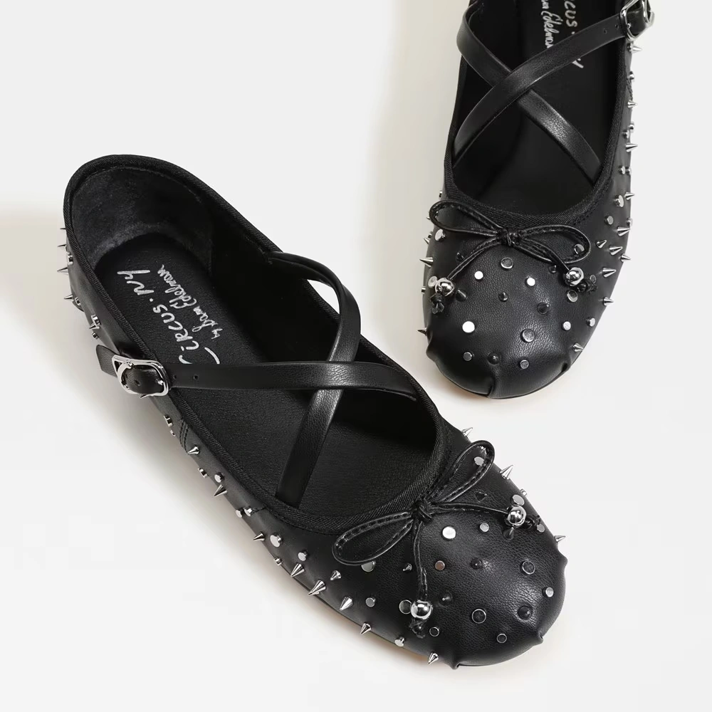 Zuri Stud Strap Ballet Flat Black Stud 7 Zuri Stud Strap Ballet Flat Black Stud