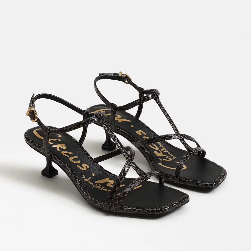 Jaida Kitten Heel Sandal Dark Chocolate/Black Multi