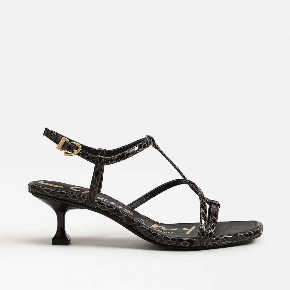 Jaida Kitten Heel Sandal Dark Chocolate/Black Multi