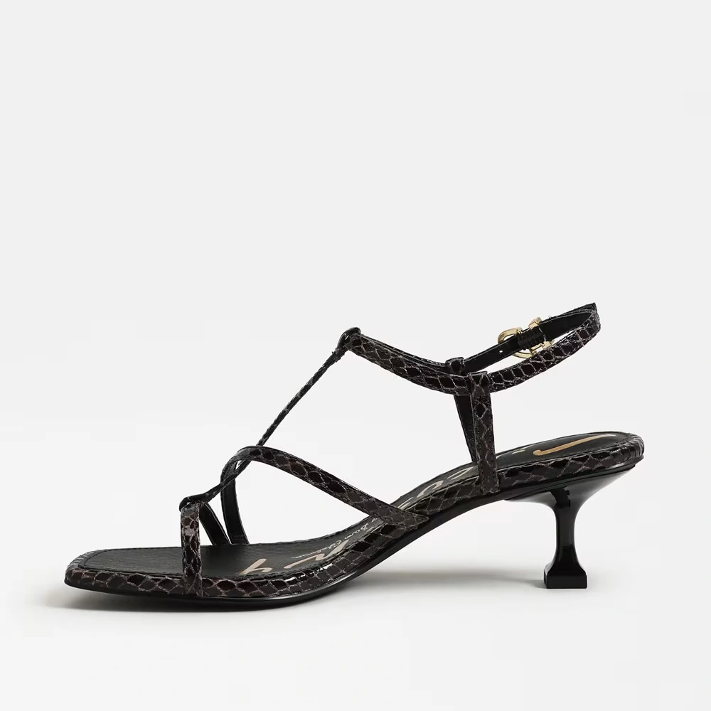 Jaida Kitten Heel Sandal Dark Chocolate/Black Multi