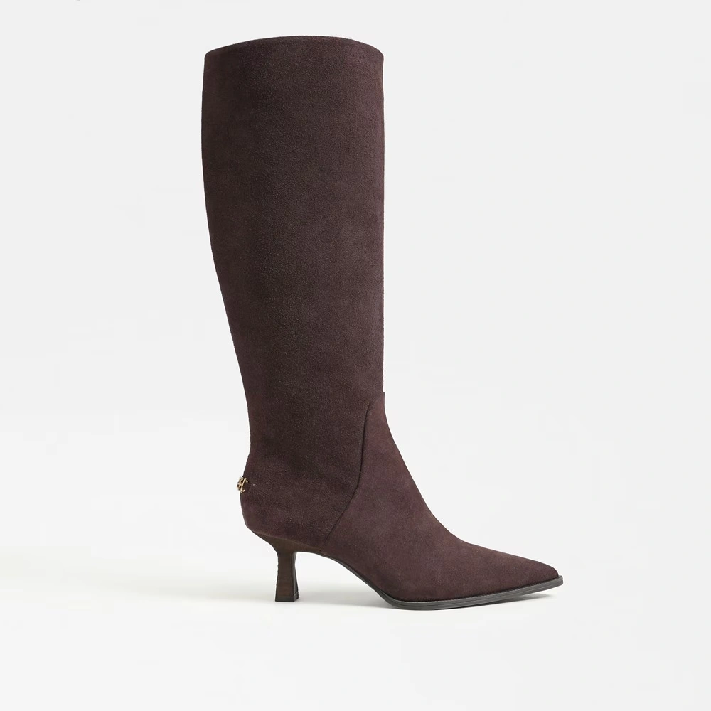 Yulia Wide Calf Knee High Boot Dark Chocolate Suede