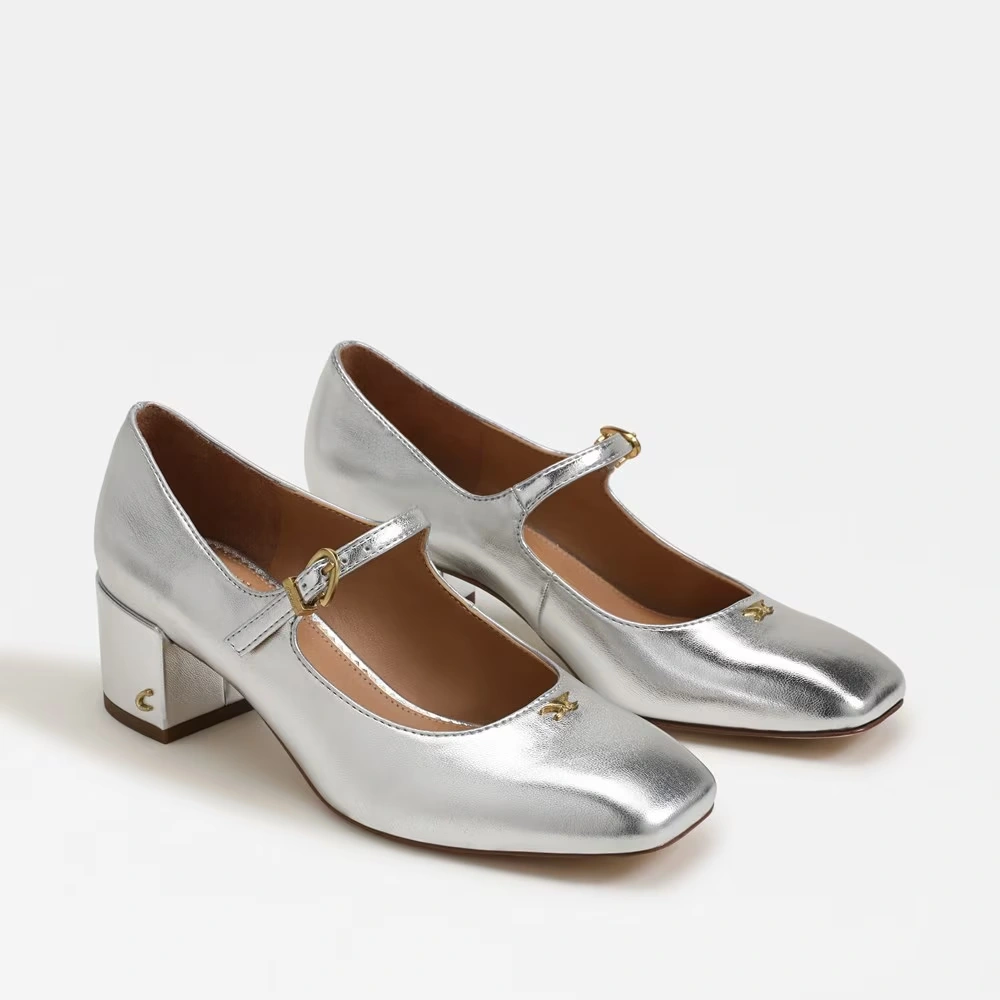 Eloisa Block Heel Mary Jane Soft Silver