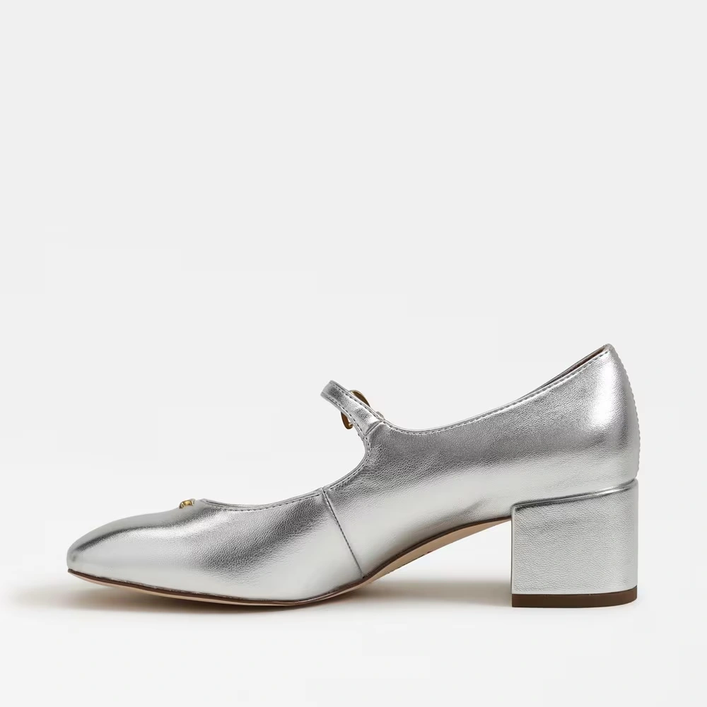 Eloisa Block Heel Mary Jane Soft Silver