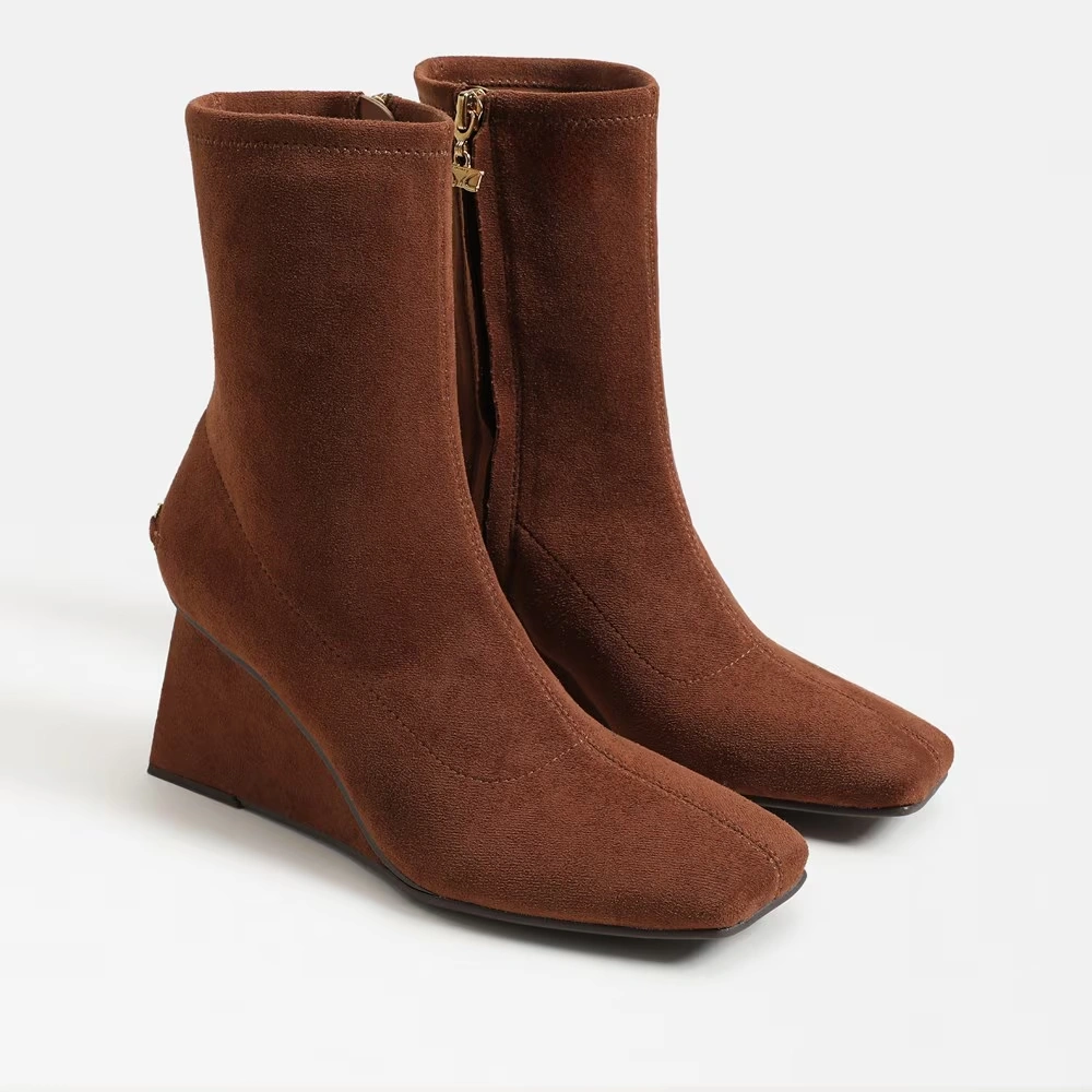 Lia Wedge Bootie Rich Cognac Fabric