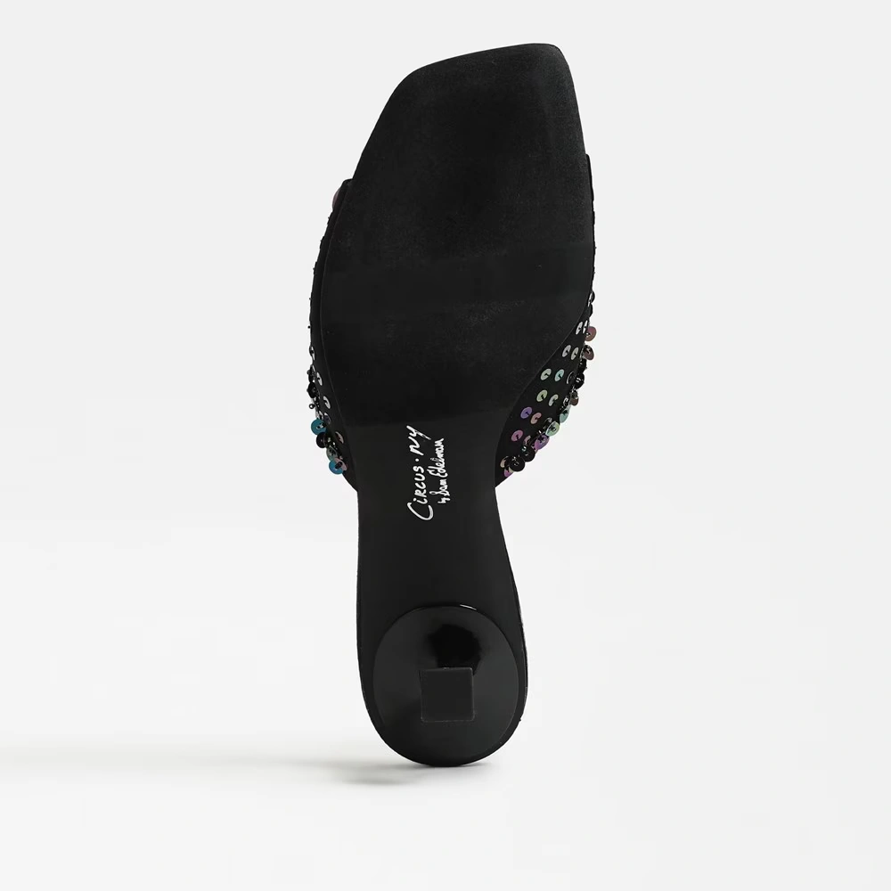 Juliana Kitten Heel Mule Black Sequin Satin 6 Juliana Kitten Heel Mule Black Sequin Satin