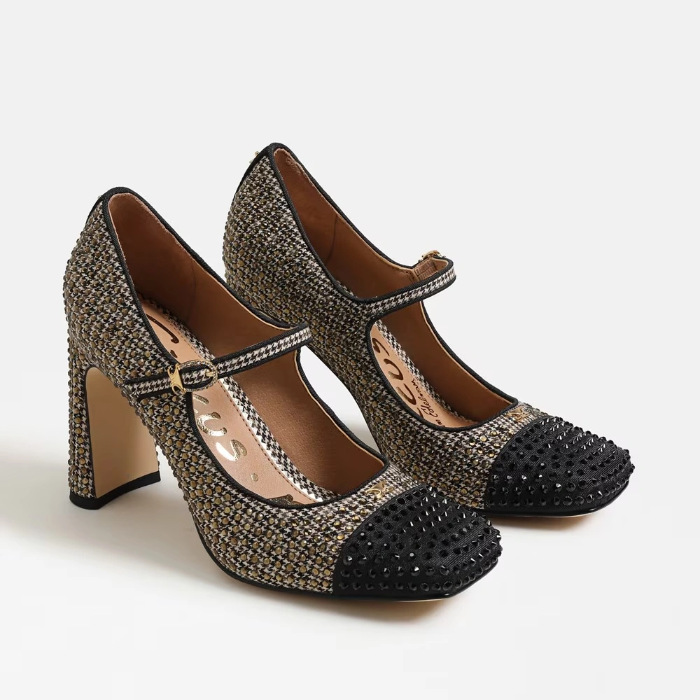 Elora Glitz Block Heel Mary Jane Black Natural Multi