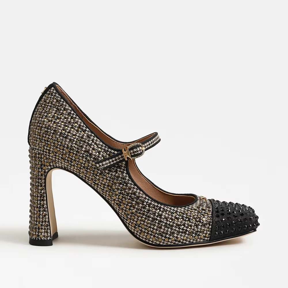 Elora Glitz Block Heel Mary Jane Black Natural Multi