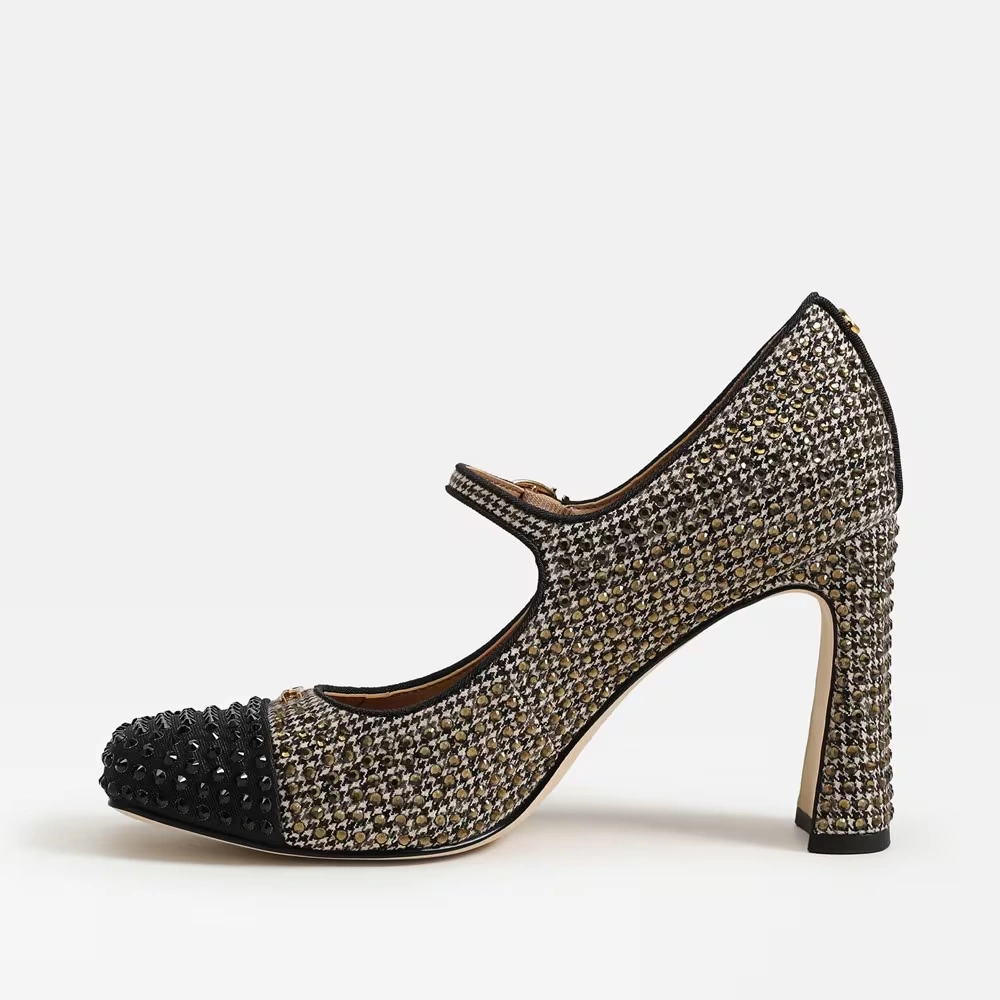 Elora Glitz Block Heel Mary Jane Black Natural Multi 4 Elora Glitz Block Heel Mary Jane Black Natural Multi