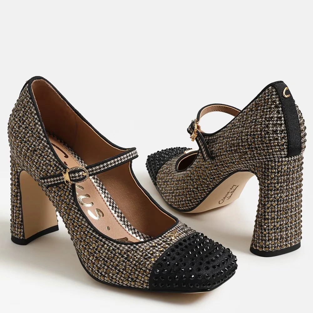 Elora Glitz Block Heel Mary Jane Black Natural Multi 7 Elora Glitz Block Heel Mary Jane Black Natural Multi