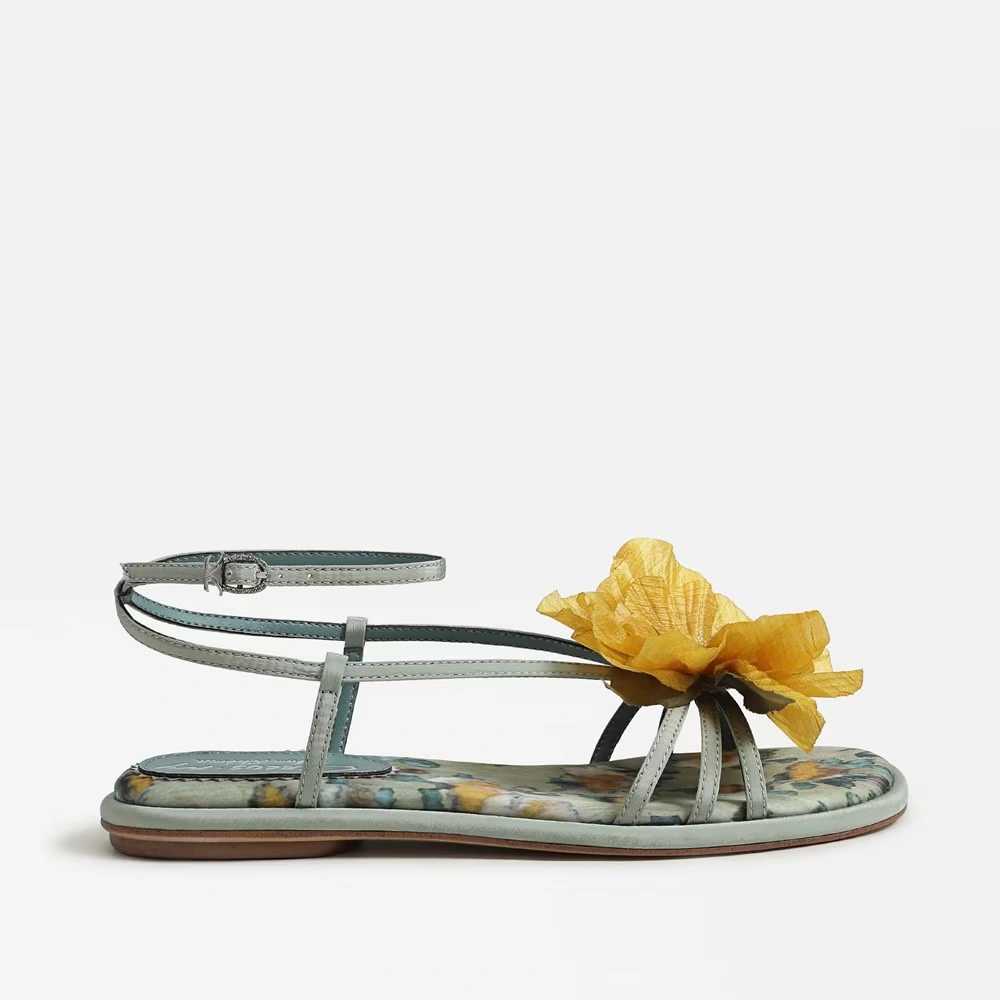 Olana Flower Strappy Sandal Cool Mint/Yellow Satin
