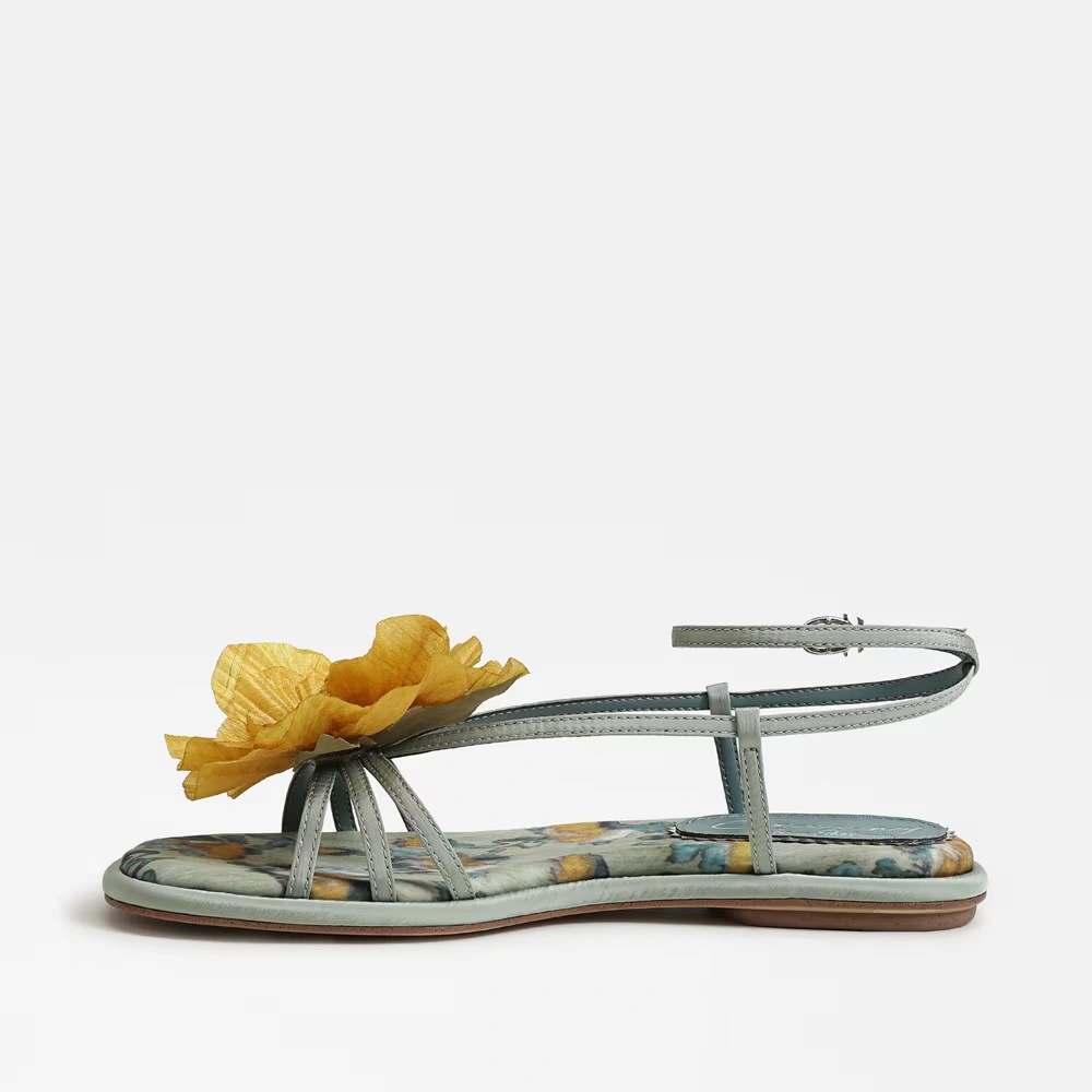 Olana Flower Strappy Sandal Cool Mint/Yellow Satin 4 Olana Flower Strappy Sandal Cool Mint/Yellow Satin