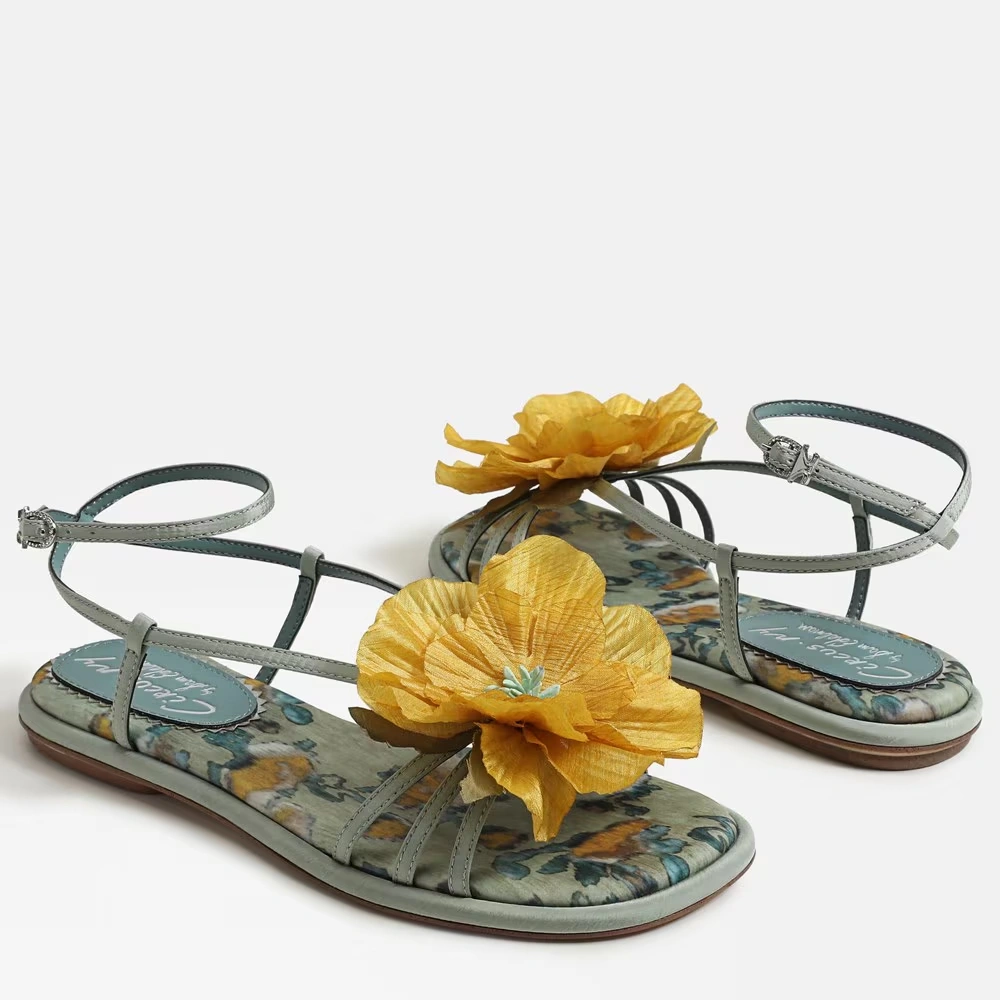 Olana Flower Strappy Sandal Cool Mint/Yellow Satin 7 Olana Flower Strappy Sandal Cool Mint/Yellow Satin