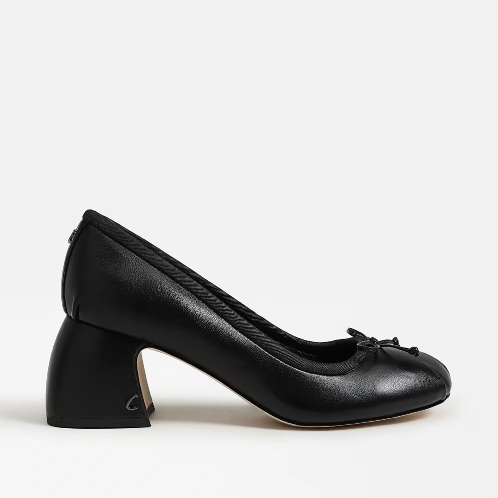 Della Wrap Up Block Heel Ballet Black Fabric