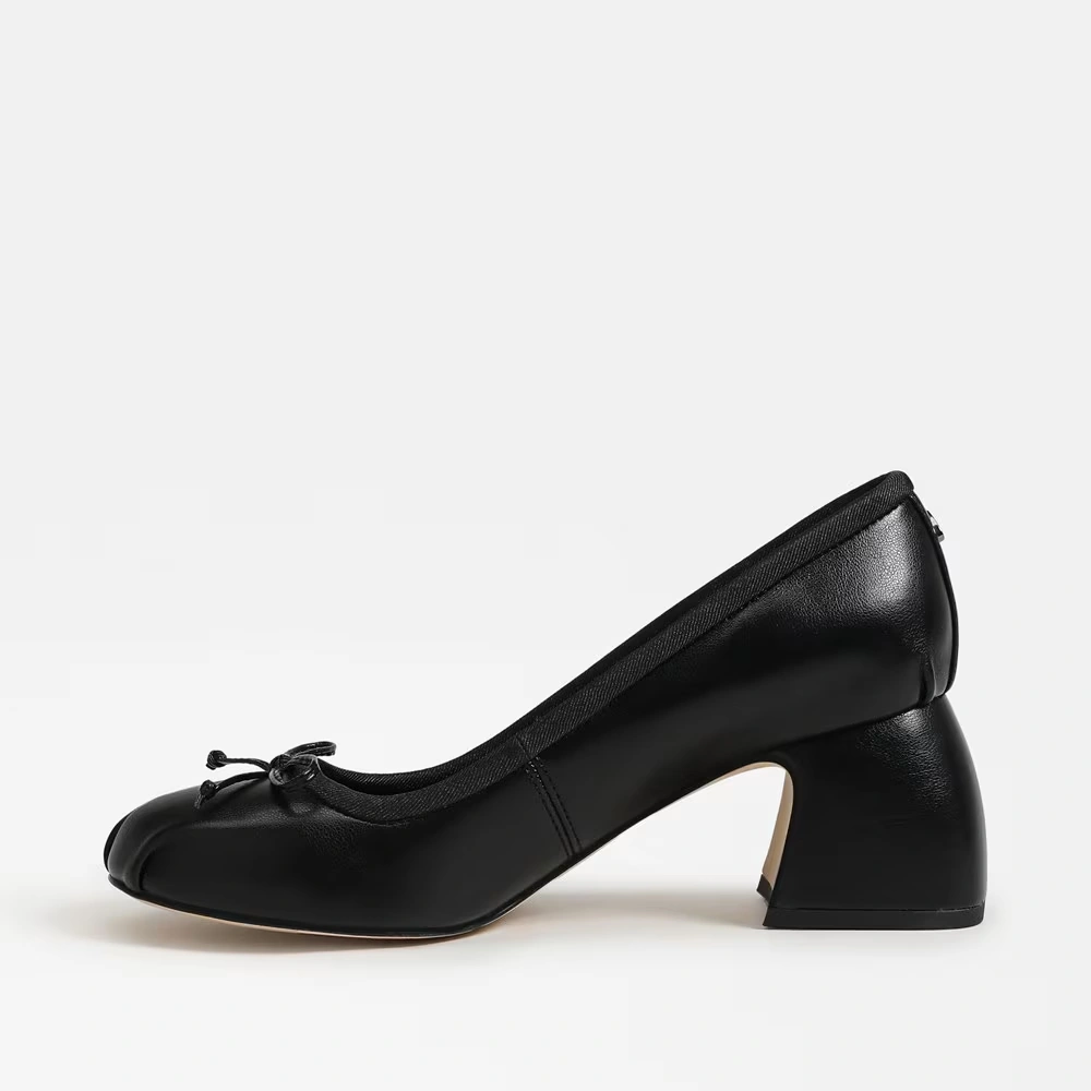 Della Wrap Up Block Heel Ballet Black Fabric