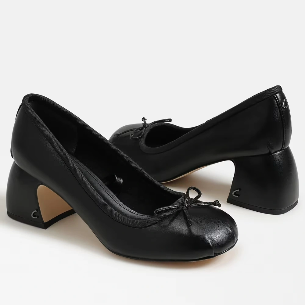 Della Wrap Up Block Heel Ballet Black Fabric