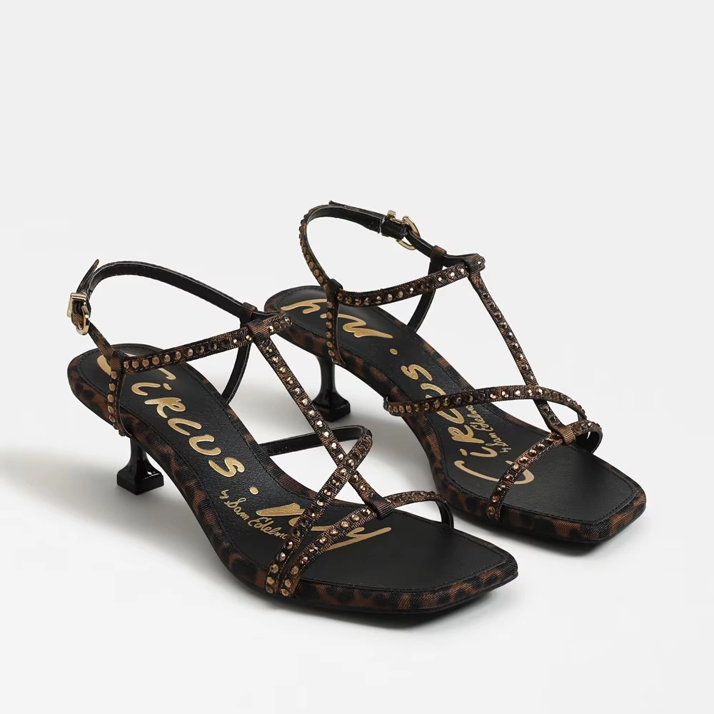 Jadia Glitz Kitten Heel Sandal Leopard Print Fabric