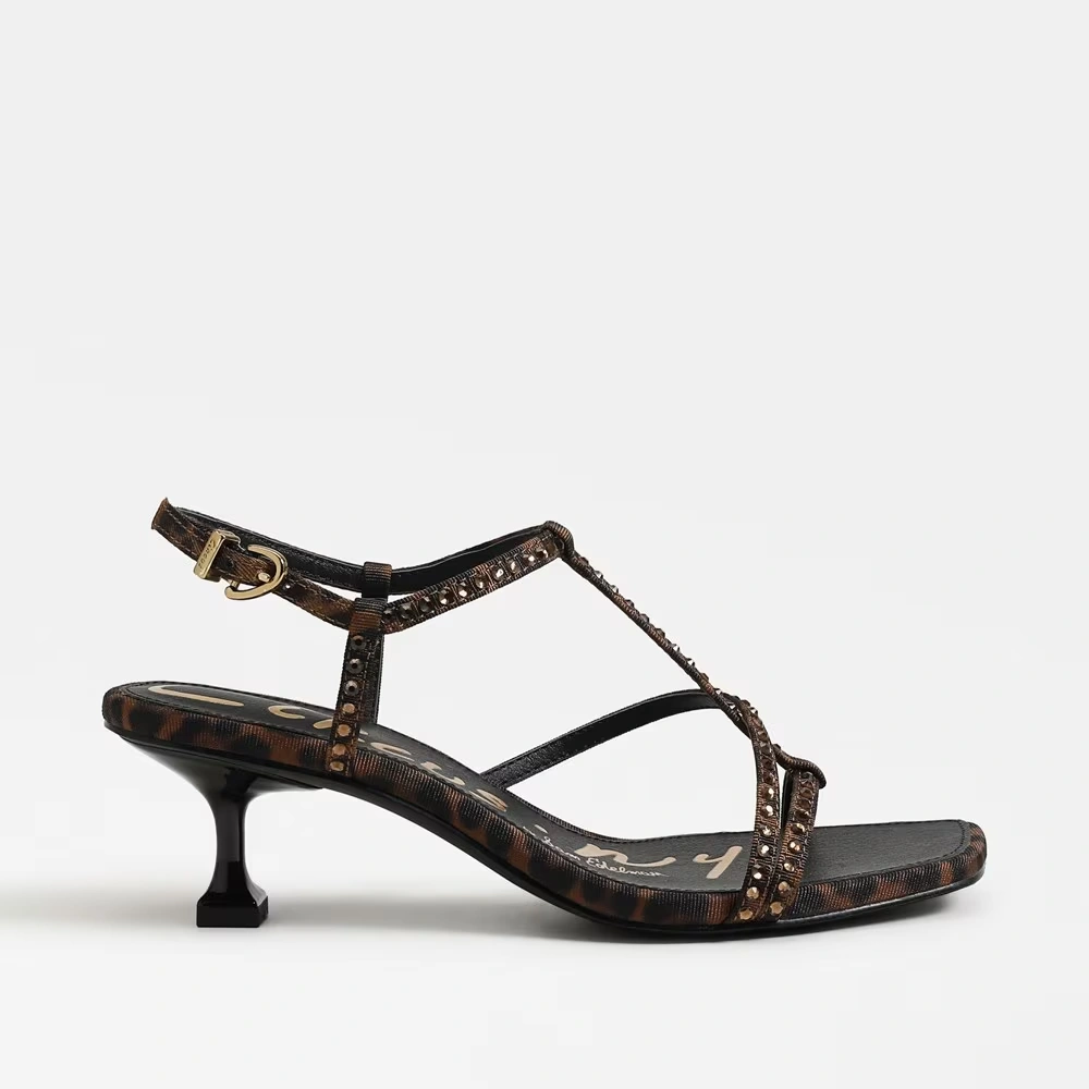 Jadia Glitz Kitten Heel Sandal Leopard Print Fabric