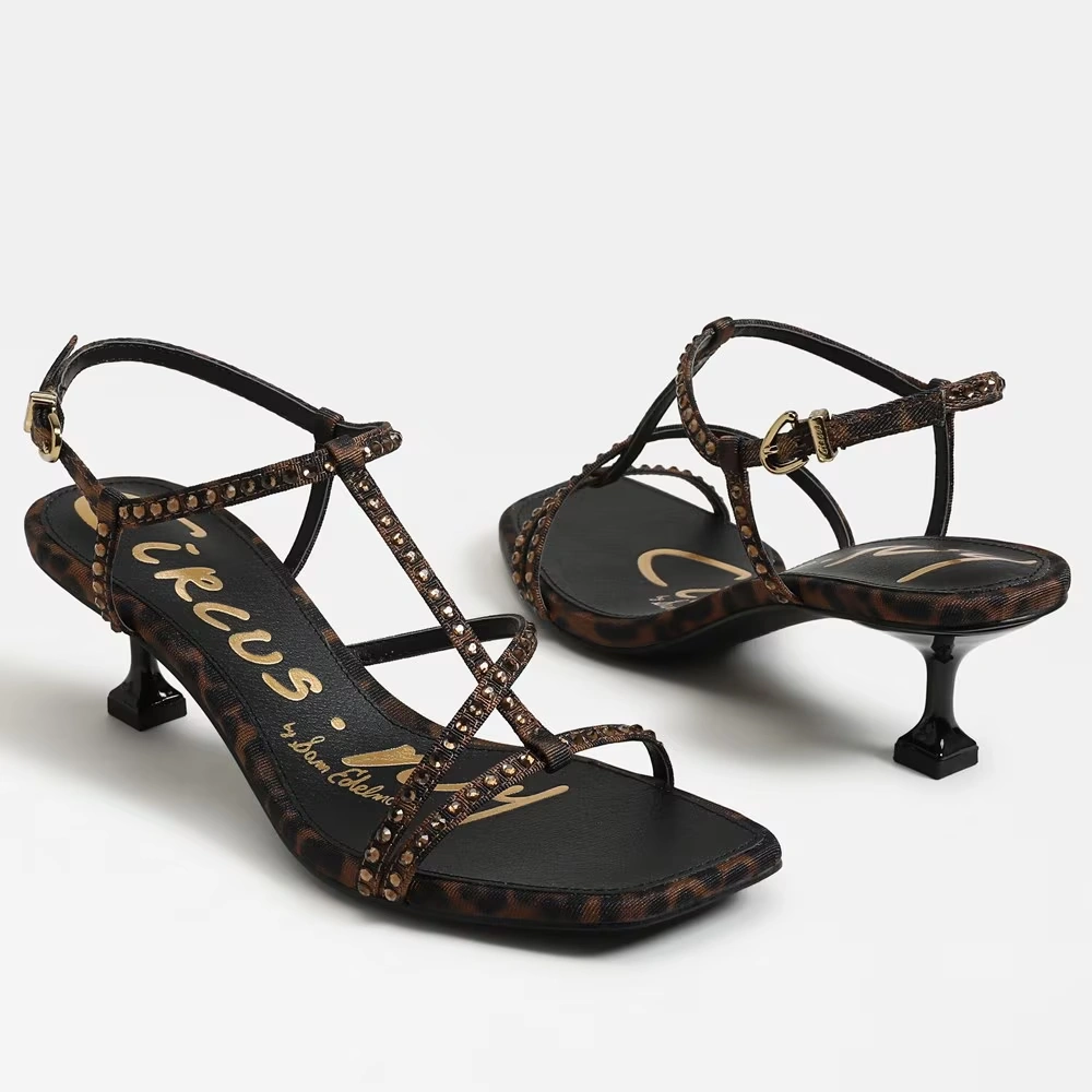 Jadia Glitz Kitten Heel Sandal Leopard Print Fabric 7 Jadia Glitz Kitten Heel Sandal Leopard Print Fabric