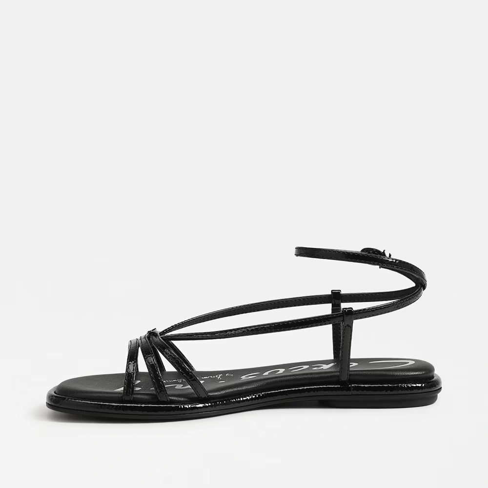 Olana Strappy Flat Sandal Black Patent 4 Olana Strappy Flat Sandal Black Patent