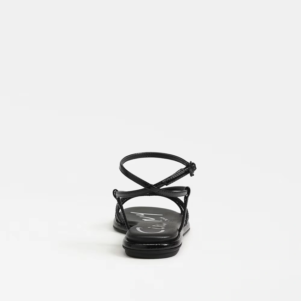 Olana Strappy Flat Sandal Black Patent 5 Olana Strappy Flat Sandal Black Patent