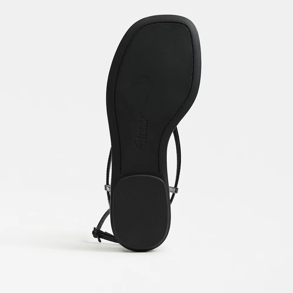 Olana Strappy Flat Sandal Black Patent 6 Olana Strappy Flat Sandal Black Patent