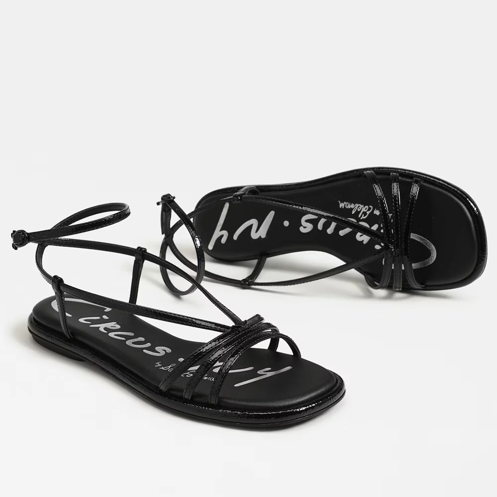 Olana Strappy Flat Sandal Black Patent 7 Olana Strappy Flat Sandal Black Patent