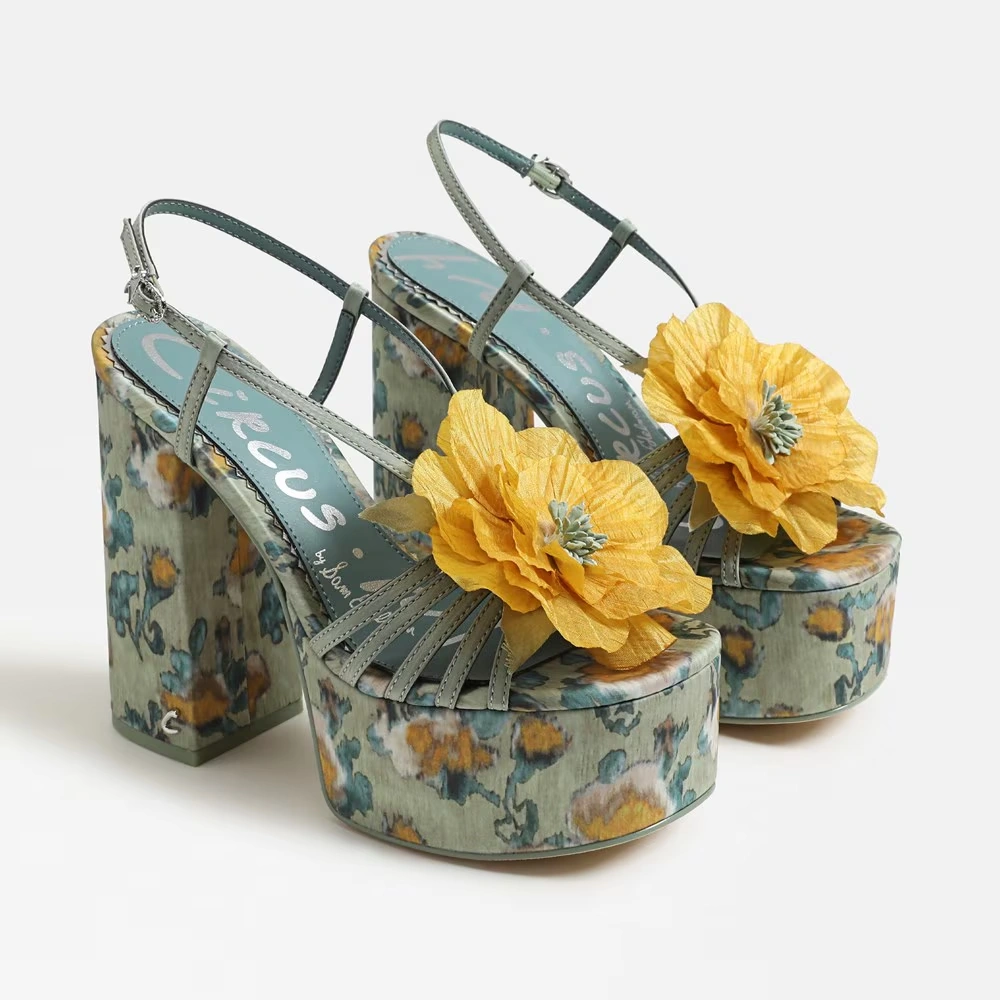 Siena Flower Platform Sandal Cool Mint/Yellow Satin