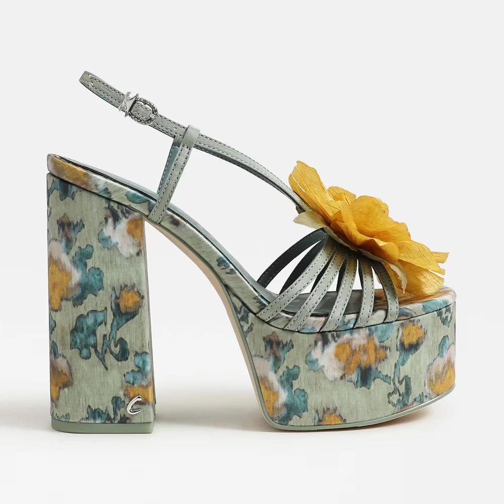 Siena Flower Platform Sandal Cool Mint/Yellow Satin