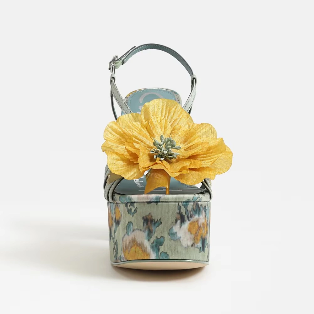 Siena Flower Platform Sandal Cool Mint/Yellow Satin 3 Siena Flower Platform Sandal Cool Mint/Yellow Satin