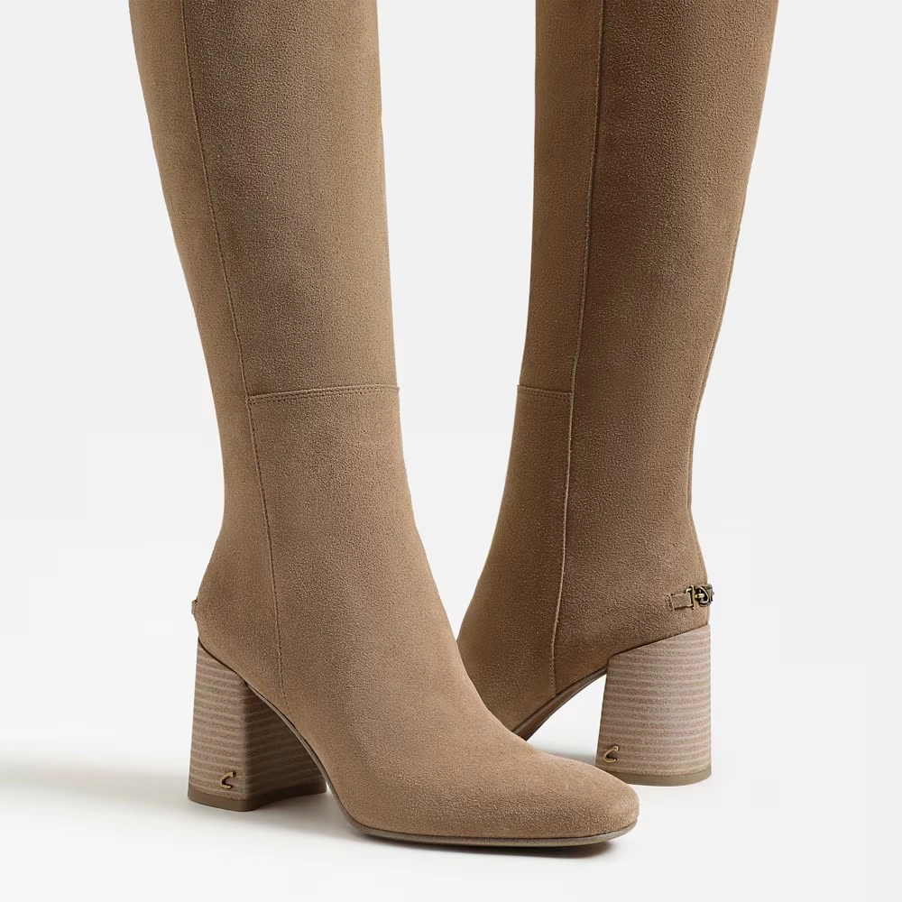 Billie Wide Calf Knee High Boot Honeyed Oak Suede 7 Billie Wide Calf Knee High Boot Honeyed Oak Suede
