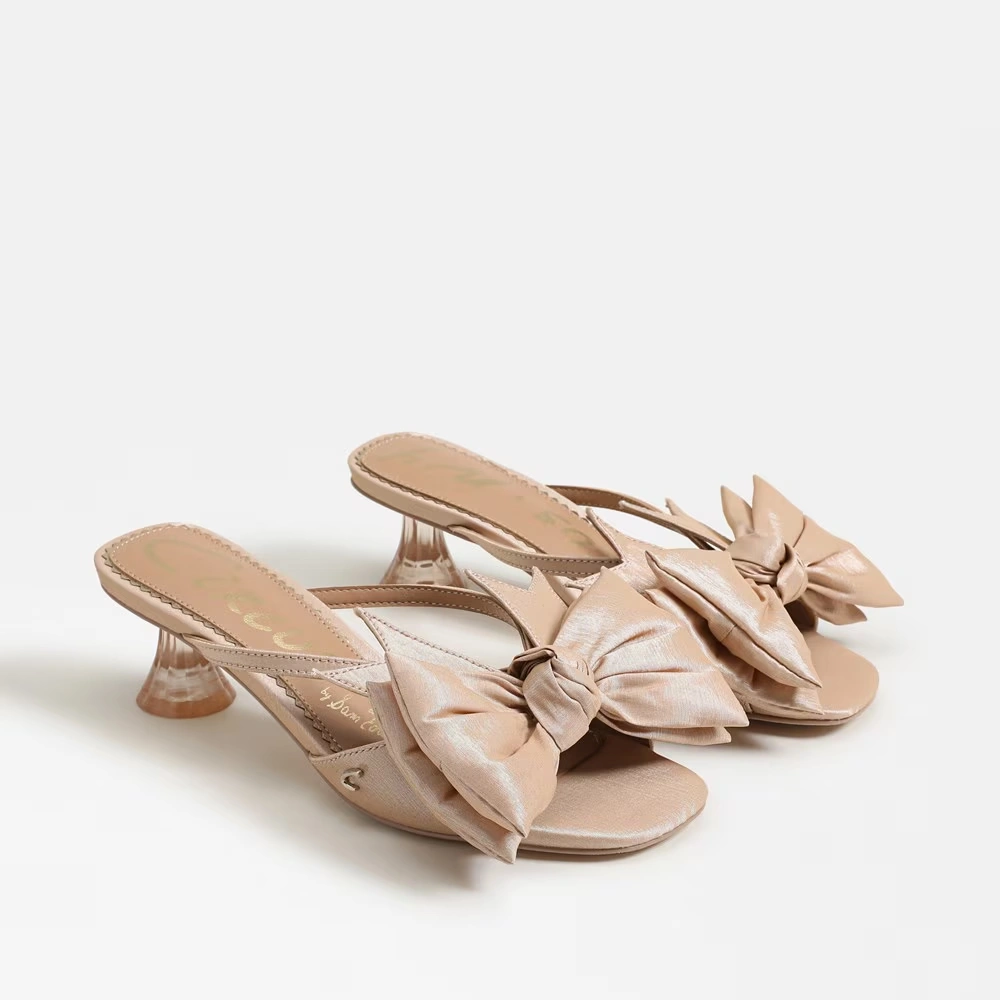 Natalina Kitten Heel Mule Champagne Fabric