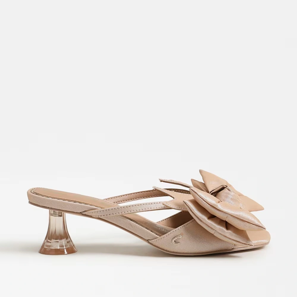 Natalina Kitten Heel Mule Champagne Fabric