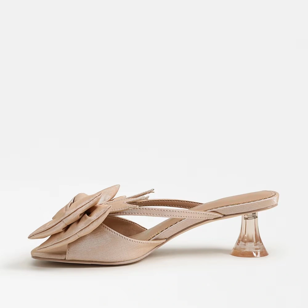 Natalina Kitten Heel Mule Champagne Fabric 4 Natalina Kitten Heel Mule Champagne Fabric
