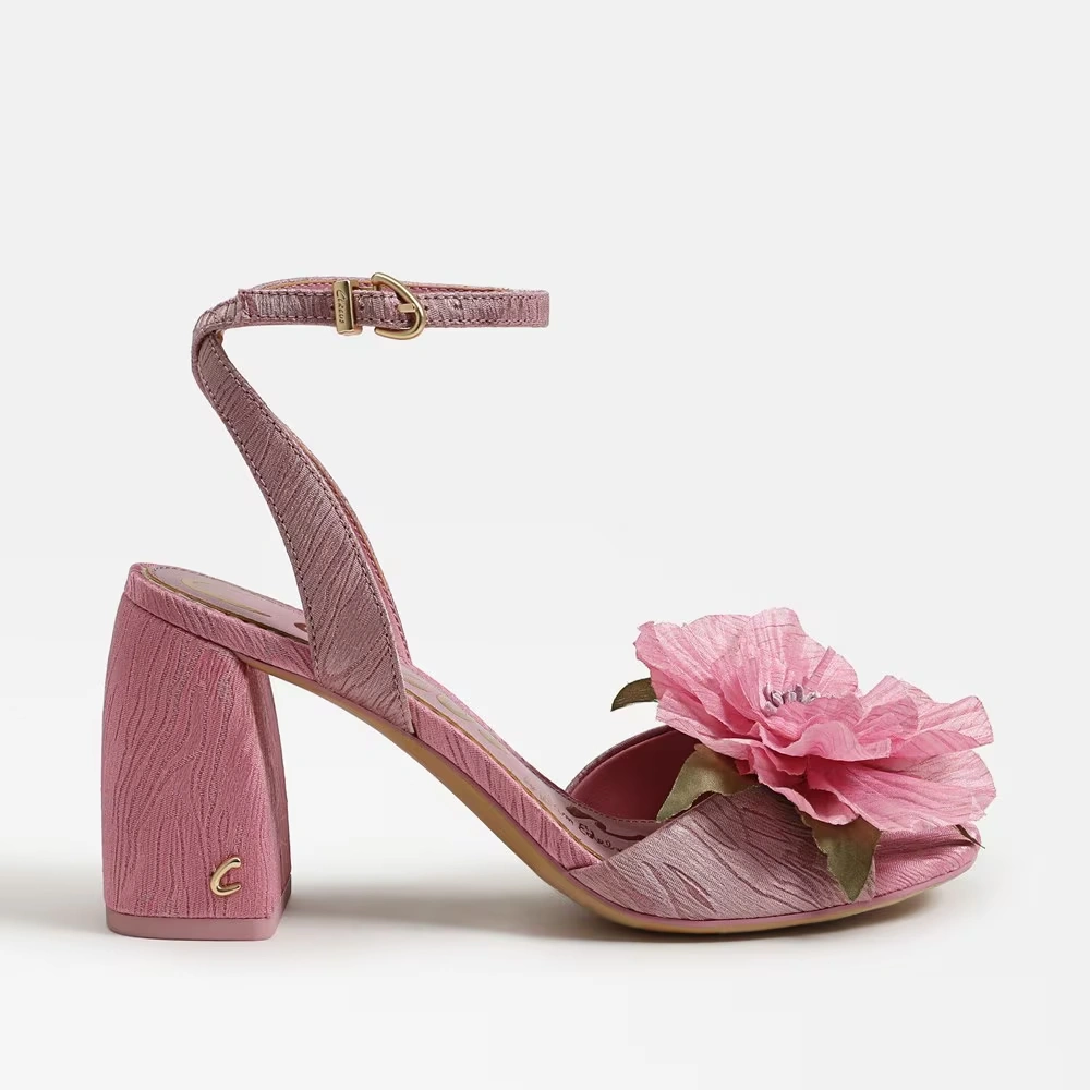 Aria Flower Block Heel Sandal Blush/Pink Prism Fabric